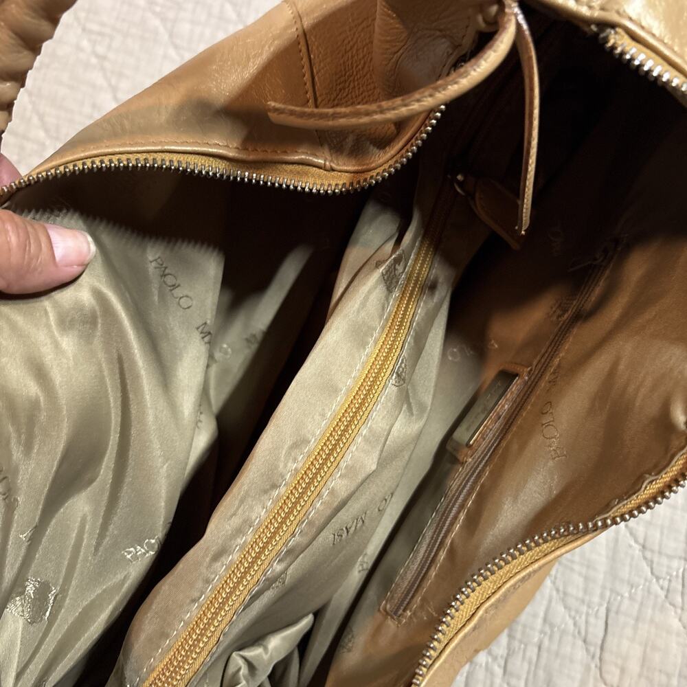 Paolo Masi large caramel leather hobo shoulder bag leather tassels Made in Italy - Picture 13 of 15